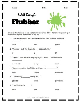 Preview of 1997 Disney's Flubber Movie Questions-Use w/Any Class