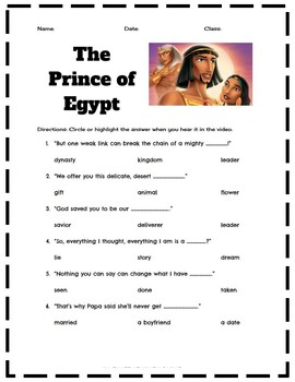Preview of 1998 The Prince of Egypt Video Questions