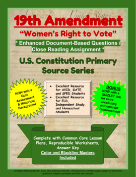 Preview of 19th Amendment - "Women's Right to Vote" - Enhanced DBQ - Close Read (PDF)