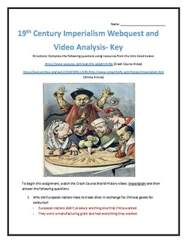 Preview of 19th Century Imperialism- Webquest and Video Analysis with Key