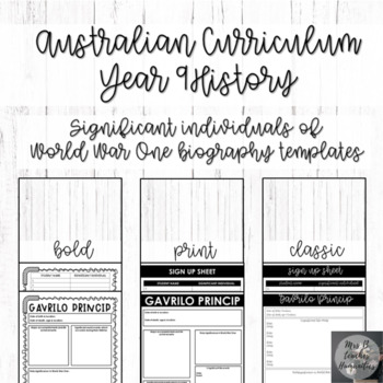 Preview of Australian Curriculum-Year 9 History-Significant individuals of WW1 biography