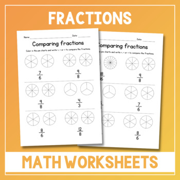 Comparing Improper Fractions - Coloring Pie Charts - Math Worksheets ...