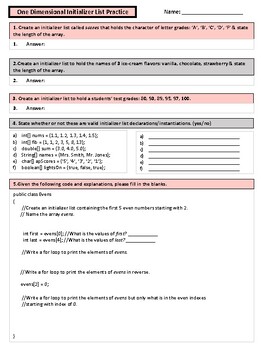 1D Initializer List Practice- AP® Computer Science A by ...