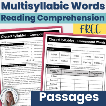 Preview of FREE Multisyllabic Words Reading Comprehension Passages, Sentences and Words