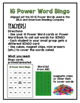 Preview of 1G Power Word Bingo Aligned with IRLA | Sight Word Activities 