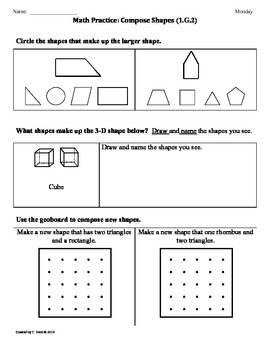 Preview of (1.G.2) Compose Shapes -1st Grade Common Core Math Worksheets