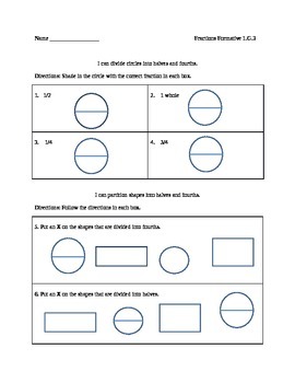 Preview of 1.G.3 Fraction assessment