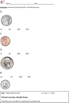 1md3 money identifying coins first grade math common