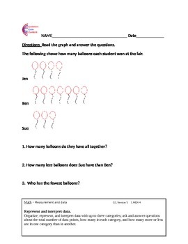 Preview of 1.MD.C.4 First Grade Common Core Math Worksheets 1.MD.4 Interpret Data