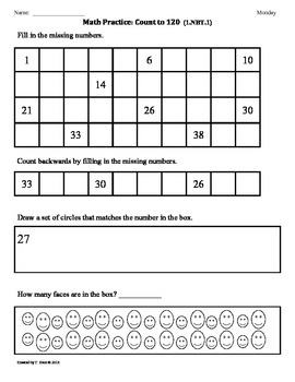 Preview of (1.NBT.1) Count to 120 - 1st Grade Common Core Math Worksheets
