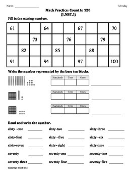 Preview of (1.NBT.1) Count to 120 -1st Grade Common Core Math Worksheets Part C