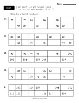 1.NBT.1 Counting Sequence to 120 by Heidi Neels | TPT