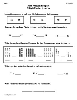 (1.NBT.3) Compare Numbers - 1st Grade Common Core Math Worksheets-3rd 9 ...