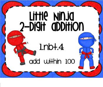 Preview of 1.NBT.4 Adding 2 Digit Numbers Little Ninja SMARTBoard Lesson