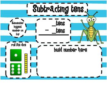 Preview of 1.NBT.6 Subtracting Multiples of 10 Dice SMARTBoard Lesson