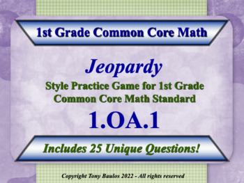 Preview of 1.OA.1 1st Grade Math Jeopardy - Addition & Subtraction Word Problems w/ Google