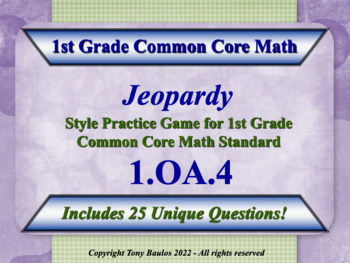 Preview of 1.OA.4 1st Grade Jeopardy - Subtraction As An Unknown-Addend Problem w/ Google