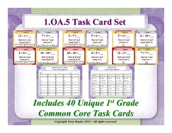 Preview of 1.OA.5 1st Grade Math Task Cards - Relate Counting To Addition & Subtraction