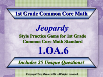 Preview of 1.OA.6 1st Grade Math Jeopardy Game  Fluently Add & Subtract Within 20 w/ Google