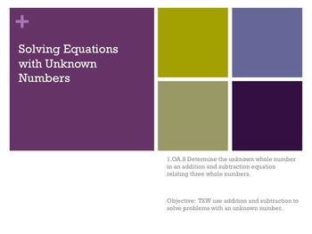 Preview of 1.OA.8 Solving Equations with an Unknown Number