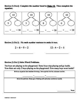 (1.oa.8) Unknown Numbers -1st Grade Common Core Math Worksheets-2nd 9 Weeks