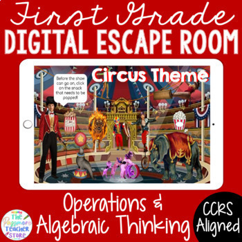 Preview of 1ST GRADE Math Digital Escape Room Game Algebraic Thinking Review Activity