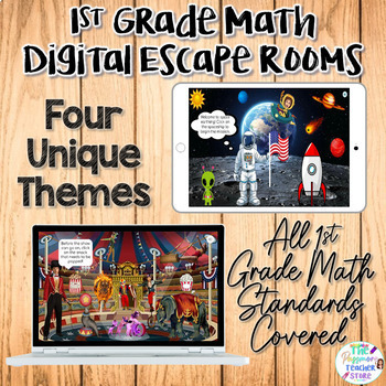 1ST GRADE Math Digital Escape Room Games YEAR LONG BUNDLE l Distance