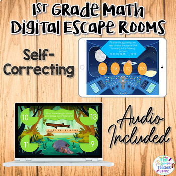 1ST GRADE Math Digital Escape Room Games YEAR LONG BUNDLE l Distance