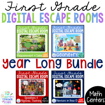 Preview of 1ST GRADE Math Digital Escape Room Games YEAR LONG BUNDLE