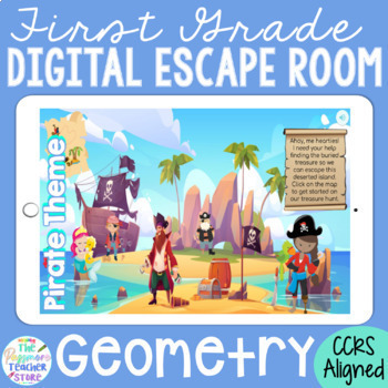 Preview of 1ST GRADE Math Geometry Digital Escape Room Game | Distance Learning 