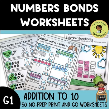 Preview of 1ST GRADE NUMBER BONDS WORKSHEETS, NO-PREP, PRINT & GO, FUN & ENGAGING