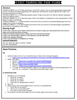 Preview of 1ST Trampoline Park Field Trip Lesson Plan