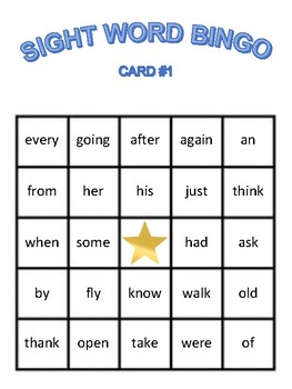 Printable Dolch Sight Word Bingo
