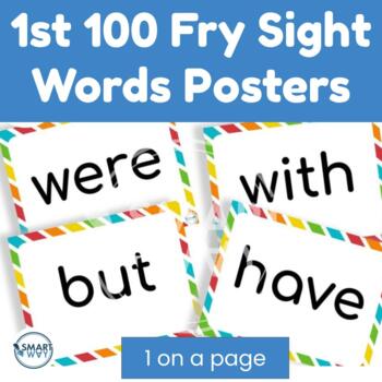 Preview of 1st 100 Fry Sight Words Large Posters Rainbow Border for Classroom decor