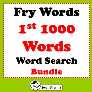 Preview of 1st 1000 Fry Words, Word Search Bundle, No Prep, Sub Plans, 100 Word Searches