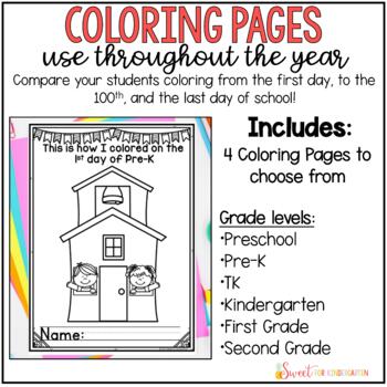 1st, 100th, and Last Day of School Coloring Pages- for Multiple Grade