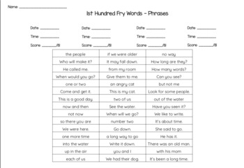 Preview of 1st-10th Fry Word Phrases - Labels for Flashcards AND Assessment Materials