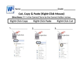 Preview of 1st 2nd 3rd Grade Computer/Laptop Mouse: Cut, Copy & Paste Worksheets