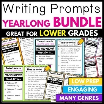 Preview of 1st 2nd Grade Daily Writing Prompts, National Days Morning Work, Journal Writing