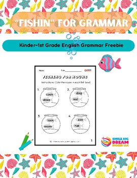 Preview of 1st-2nd Grade English Spring Activity Coloring  "Fishin" Grammar Review Nouns