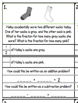 Preview of 1st-2nd Grade Fractions with Word Problems (w/ pictures)