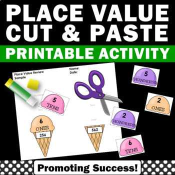 Preview of Place Value Worksheets Hundreds Tens Ones Cut and Paste Math Activities 1st 2nd