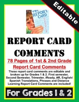 Preview of 1st & 2nd Grade Report Card Comments (Editable)