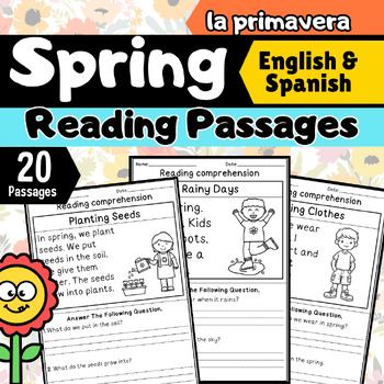Preview of 1st - 2nd Grade Spring Break Reading Comprehension Passages in Spanish, English
