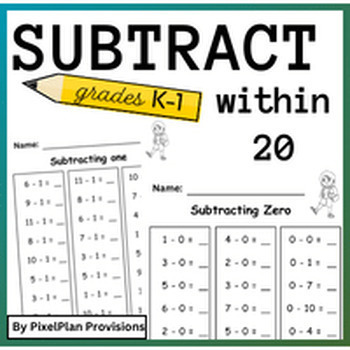 Preview of 1st & 2nd Grade Subtraction Fact Fluency Practice Worksheets within 20
