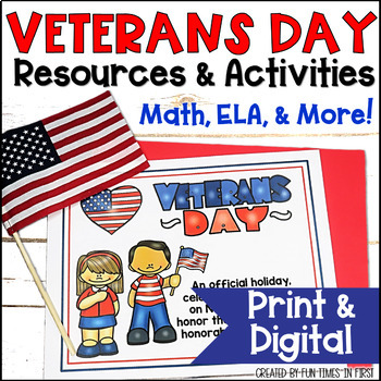 Preview of 1st & 2nd Grade Veterans Day Activities - Print & Digital Cards, Books, & Games
