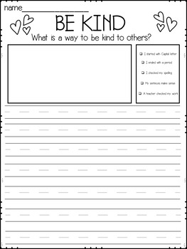 1st & 2nd Grade Writing Prompts | February Valentine Theme English