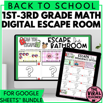 Preview of 1st - 3rd Grade Back to School Math Escape Room Activity Bundle Google Sheets™