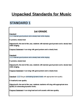 Preview of 1st-5th Grade Music Standards