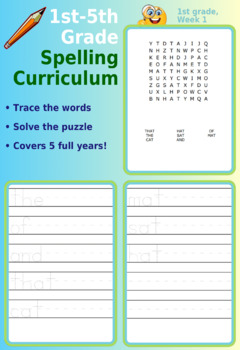 1st - 5th Grade Spelling Curriculum: Word Search and Letter Tracing